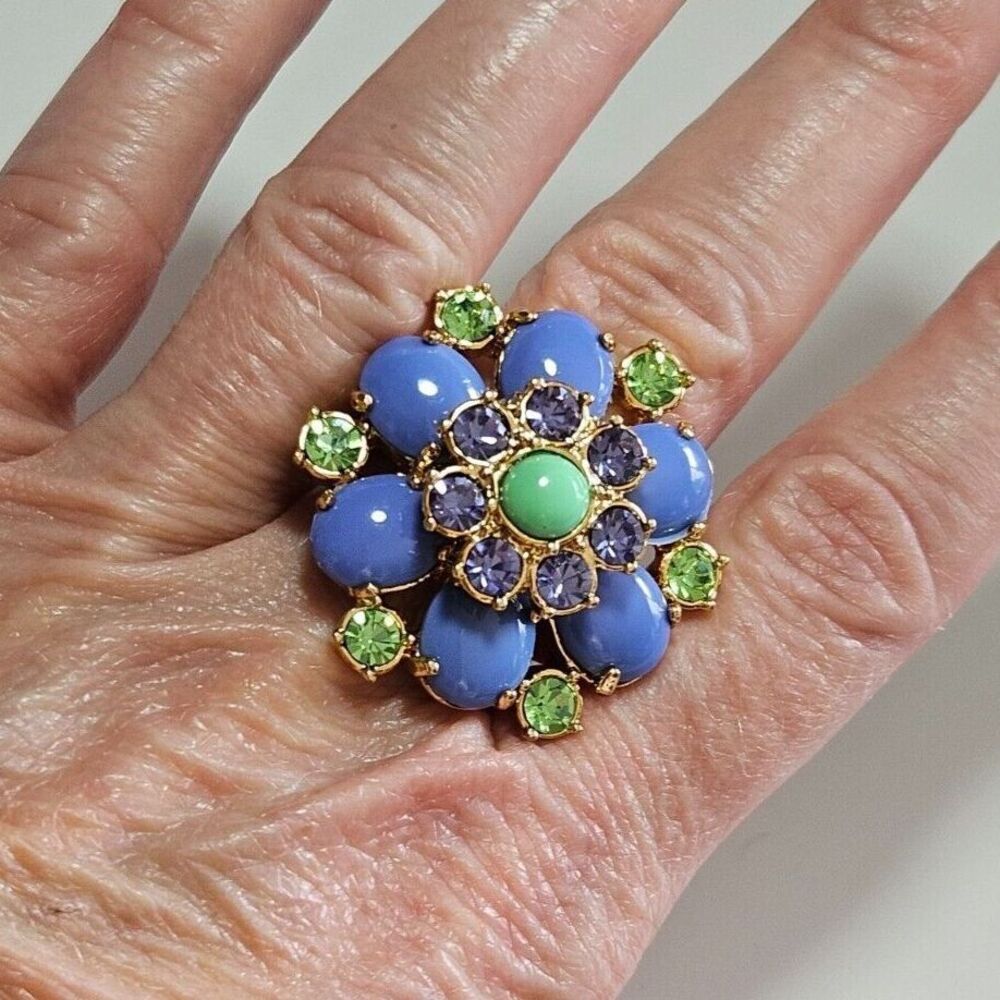 J. Crew gold tone purple and green ring size 8
